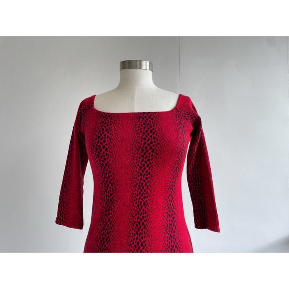 Vtg 80's Red Leopard Print Long Sleeve Bodycon Dress Sz S/M Goth Punk Grunge - Picture 4 of 10